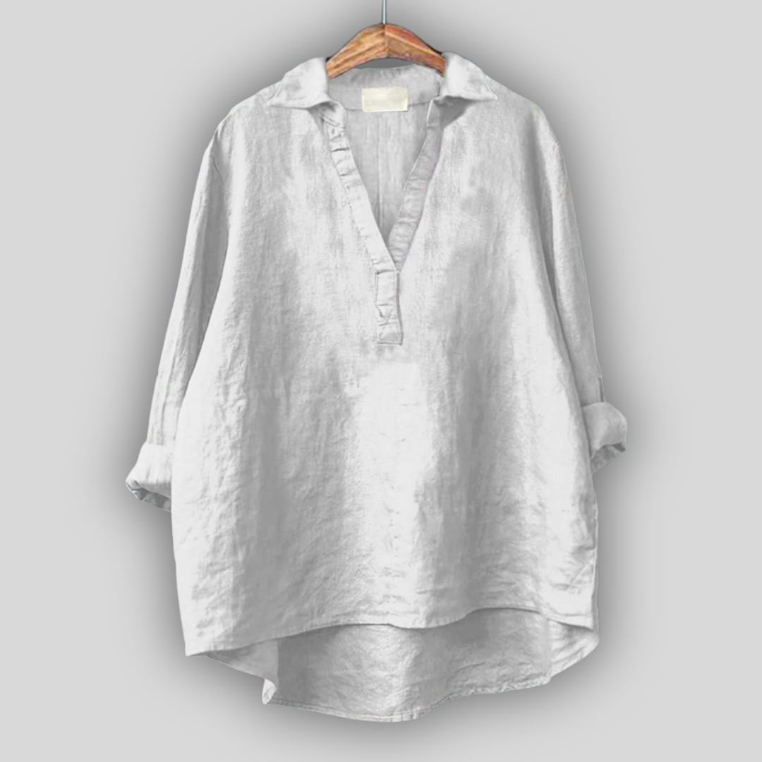 White Summer Blouse with V-Neck