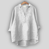 White Summer Blouse with V-Neck