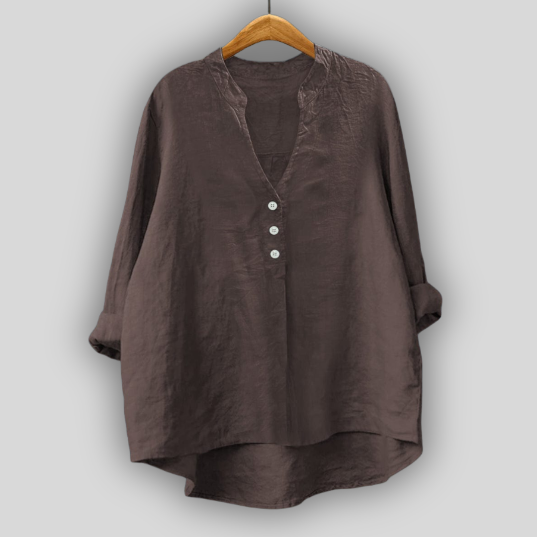 Brown Linen Blouse with Buttons