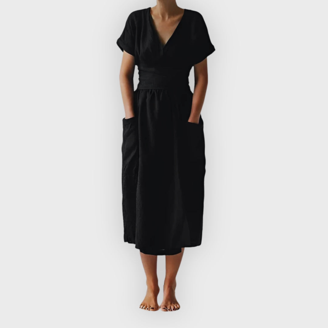 Rachel | Elegant Midi Dress with Belt & Side Pockets
