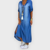 Becky | Long Denim-Look Dress with Side Slit