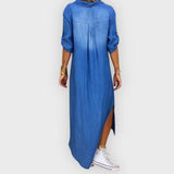 Becky | Long Denim-Look Dress with Side Slit