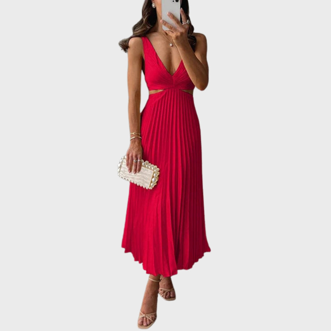 Gwen | Pleated Satin Midi Dress