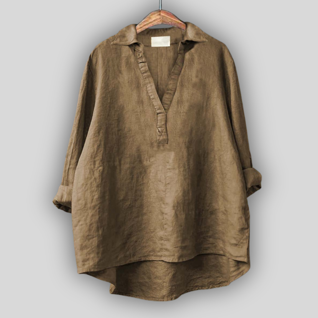 White Summer Blouse with V-Neck