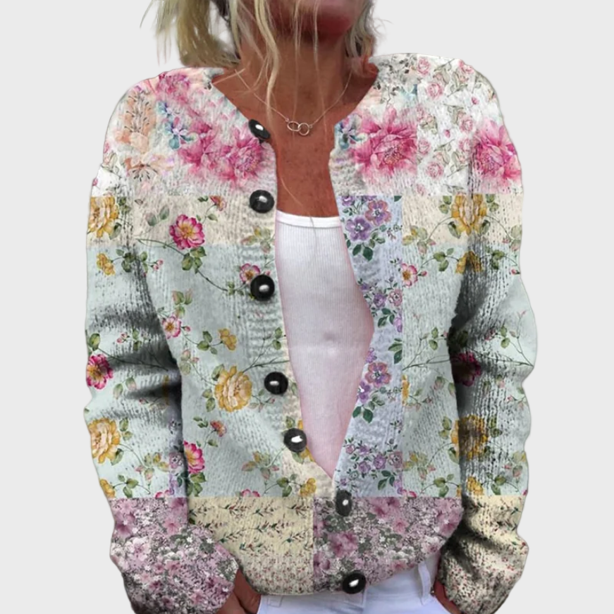 Knitted waistcoat with floral pattern