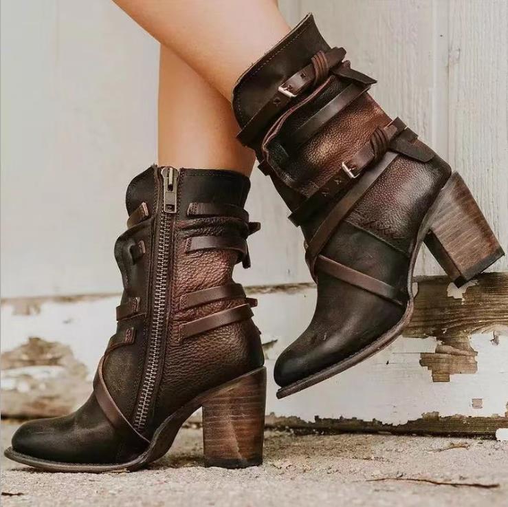 Sienna | Ankle Boots - Buckle Straps & Chunky Heel