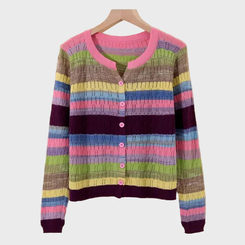 Knitted Cardigan with Striped Pattern Inspired by Retro Aesthetics