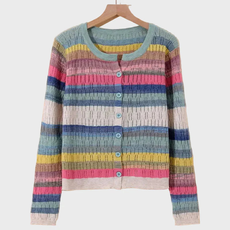 Knitted Cardigan with Striped Pattern Inspired by Retro Aesthetics