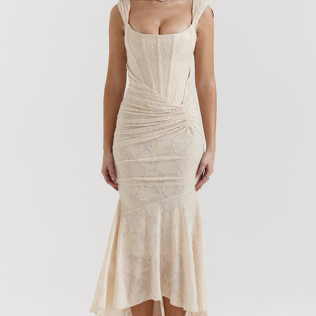 Isabella | Delicate Embroidered Evening Midi Dress