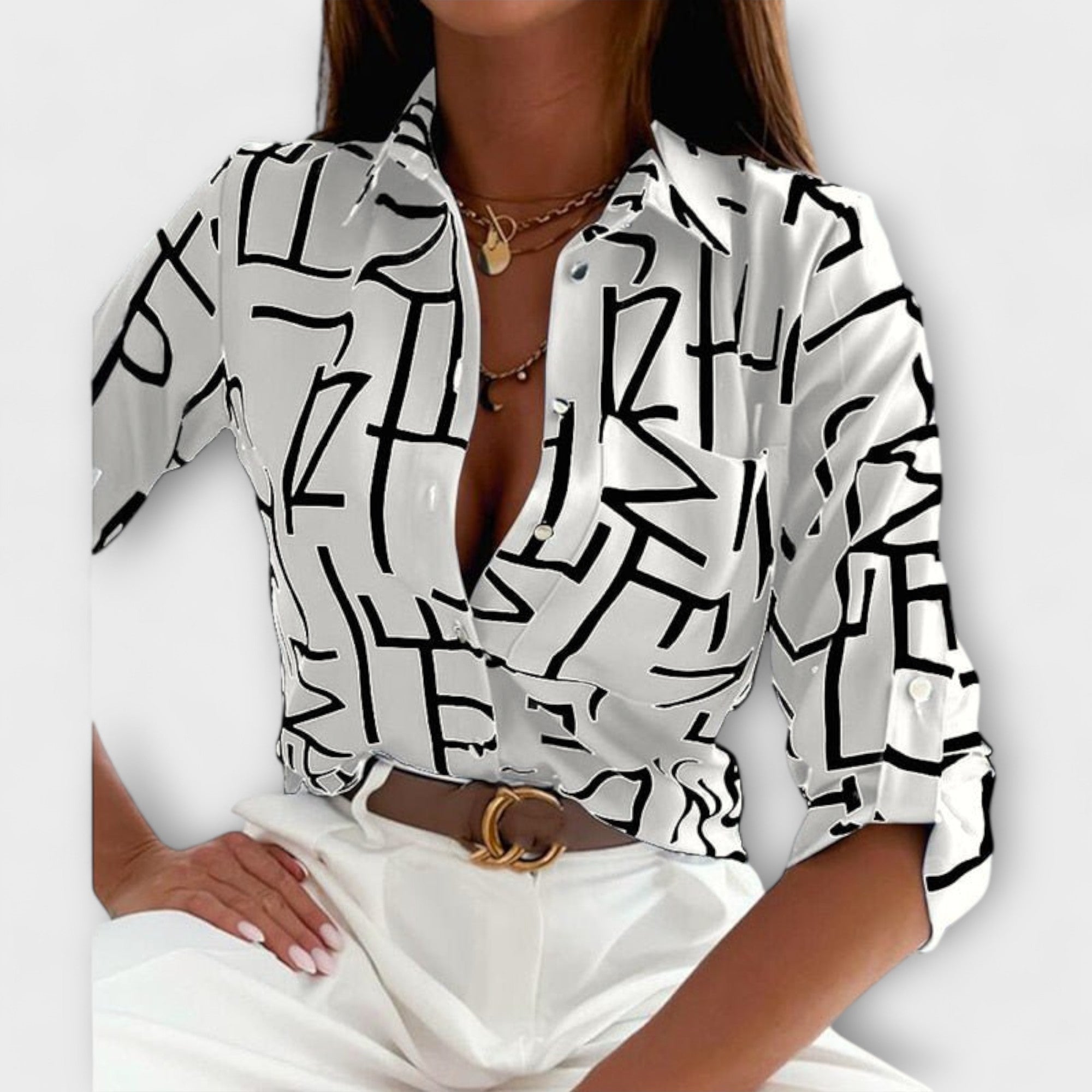 Ljubomira – Sophisticated Geometric Blouse